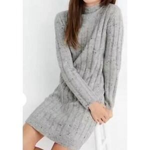 Madewell Donegal Rolled Mock Neck‎ Wool Blend Mini Sweater Gray Dress Size S